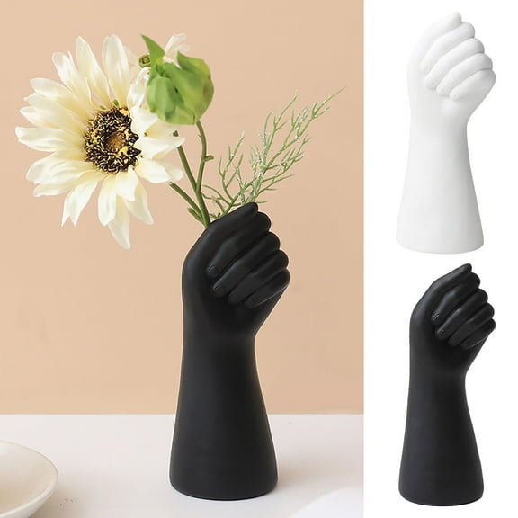 A Decoration Clearance! Nomeni Modern Simple Resin Hand Vase Ornaments Living Room Flower Arrangement Home Office Table Decoration Creative Crafts Black, Home Decor Promotion Sale! Black