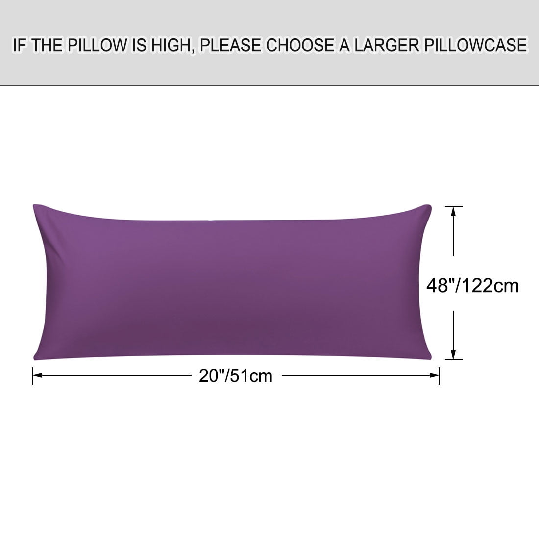 Unique Bargains Pillowcases 2 Pack 100% Cotton Body Pillow Covers Purple 20" x 48"