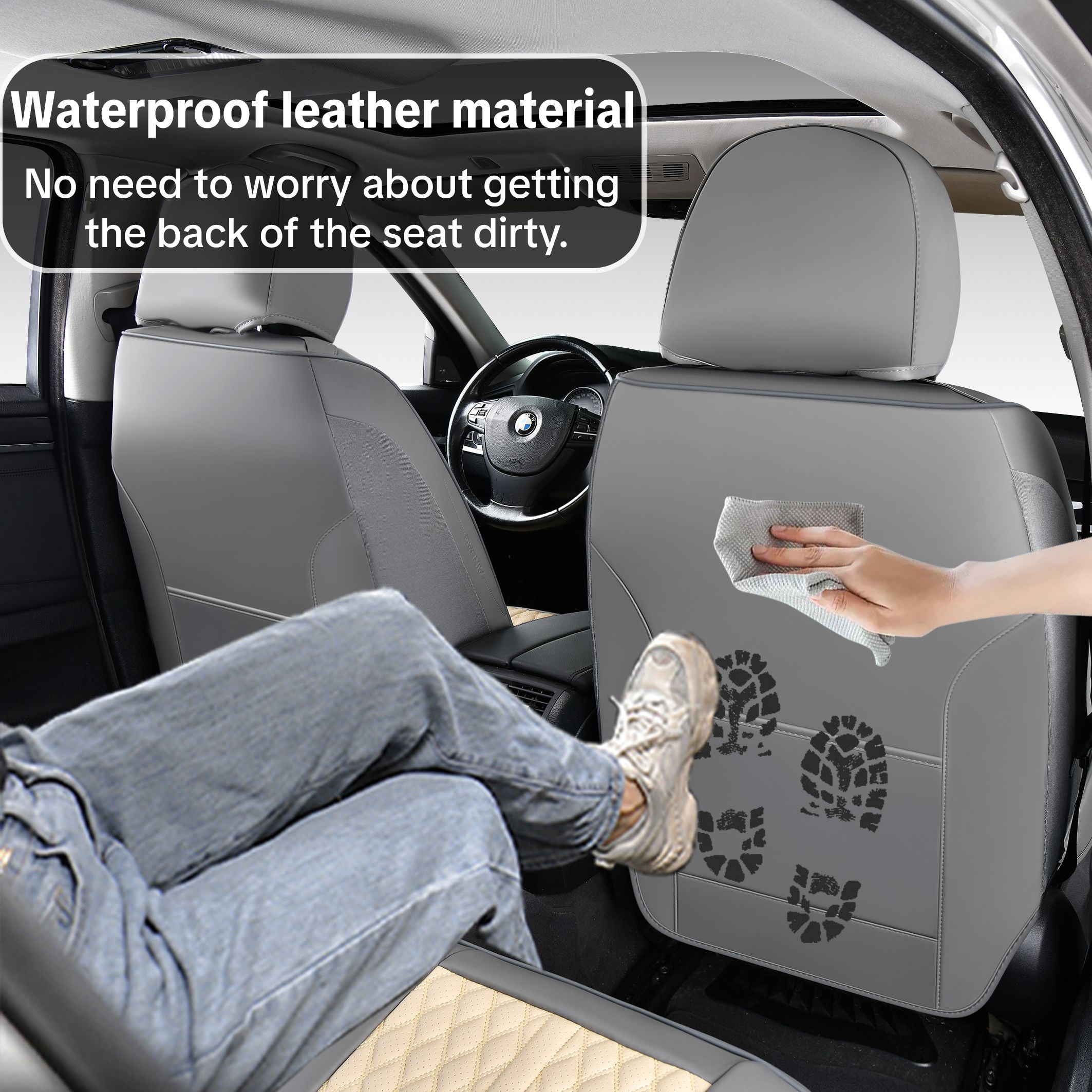 Car Seat Cover for Hyundai Tucson 2005-2026, Light Taupe Car Seat Covers, PU Leather, 5 Piece Full Set, Anti-Slip, Waterproof, Suitable for All Seasons, Beautify the Interior of Old Cars