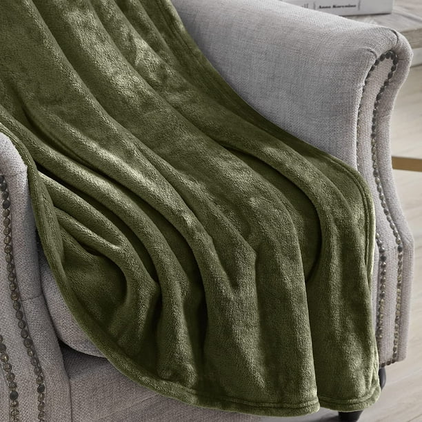 Iguohao Fleece Blanket King Size 108x90 Olive Green Plush Fuzzy Lightweight Throw Super Soft Microfiber Flannel Nap Blankets For Couch Bed Sofa U