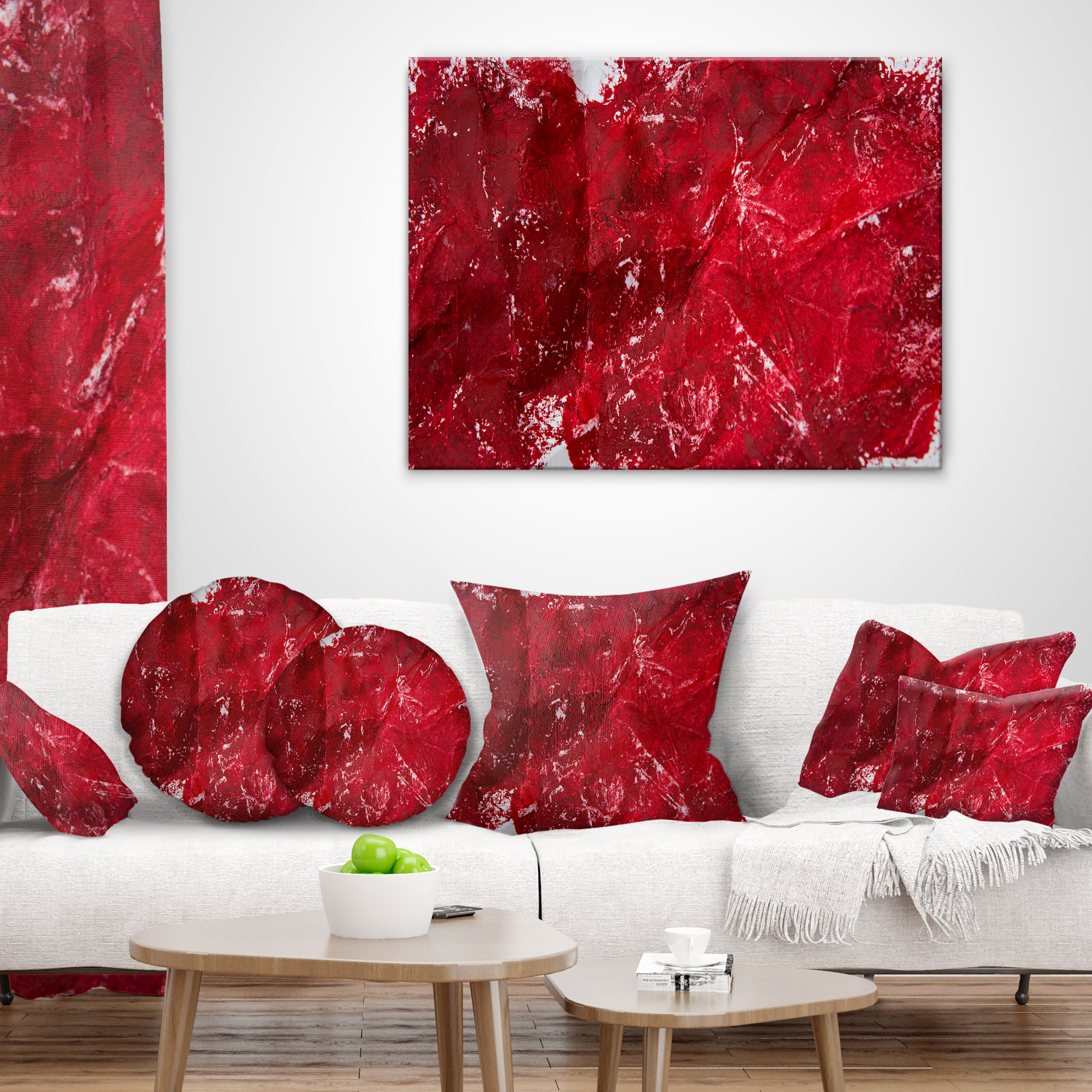 Designart Abstract Red Texture - Abstract Throw Pillow - 18x18