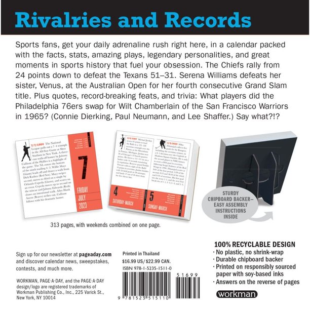 Official 365 Sports Facts-A-Year Page-A-Day Calendar 2023 : Trivia,  Record-Breaking Feats, Come from Behind Wins & Quotes (Calendar) -  Walmart.com