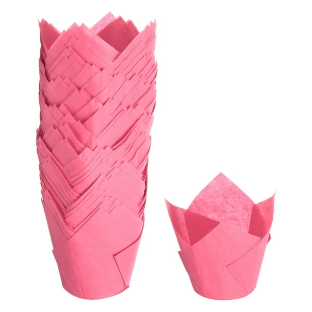 150Pcs Forros de Hornear Tulipán para Cupcakes Muffins Papel a Prueba de Grasa para Bodas (3.1" x 2", Rojo Rosa)
