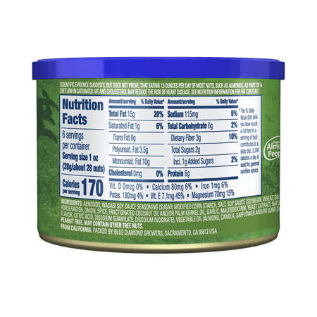 Blue Diamond Almonds, Bold Wasabi & Soy Sauce Flavored Snack Nuts perfect for snacking and on-the-go, 6 oz