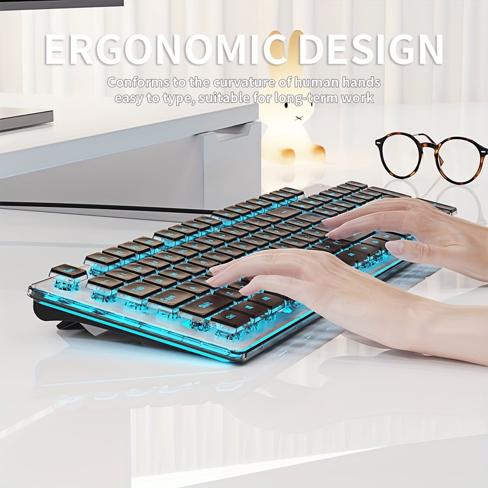 Silent wired gaming keyboard, LED backlit full-size ergonomic office keyboard, slim and quiet design, suitable for work and study, compatible with Windows laptops, ideal for offices, schools, dormito