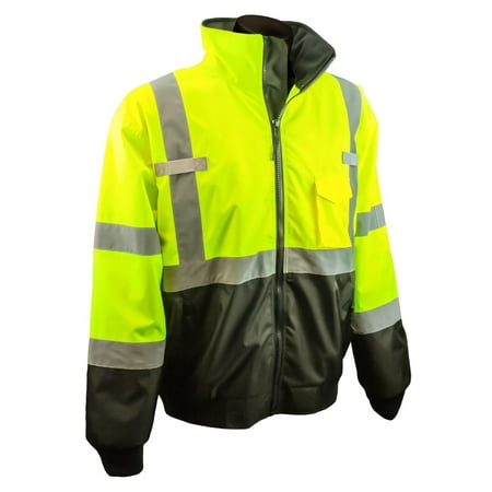Fleece Bomber - SJ110B-3ZGS-M Class 3 Two-In-One High Visibility Bomber Safety Jacket, Medium, Lime Green, Zip out removable fleece liner with lined sleeves By Radians