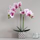 thumbnail image 1 of Orquídea artificial con jarrón plateado, corazón morado y flores blancas, decoración del hogar para interiores, 1 of 4