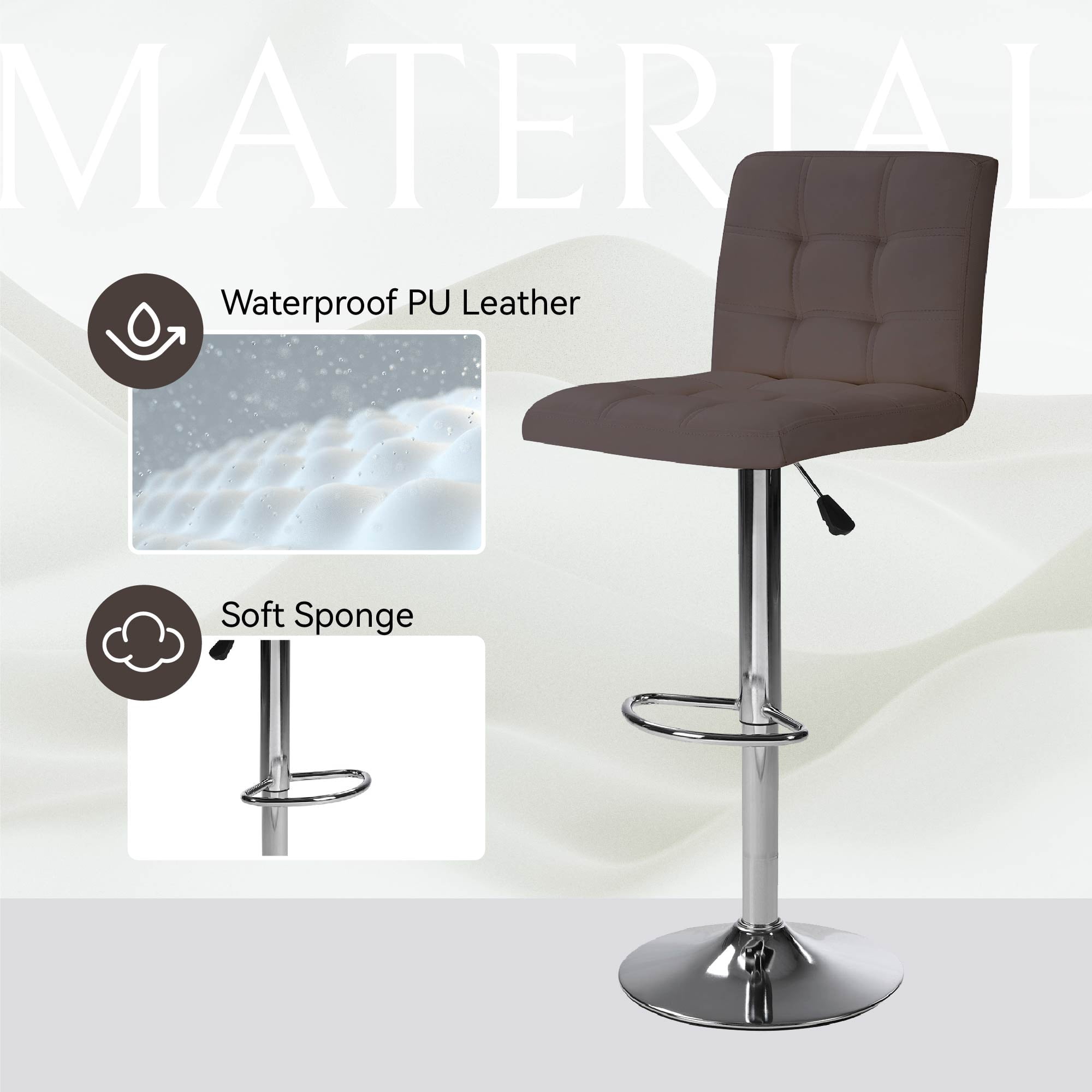 MAYEERTY Set of 2 Bar Stools, Adjustable Swivel Counter Height Stools,Brown