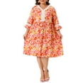 thumbnail image 2 of Agnes Orinda Women's Plus Size V Neck 3/4 Sleeves Lace Floral Loose Fit Babydoll Dresses, 2 of 5