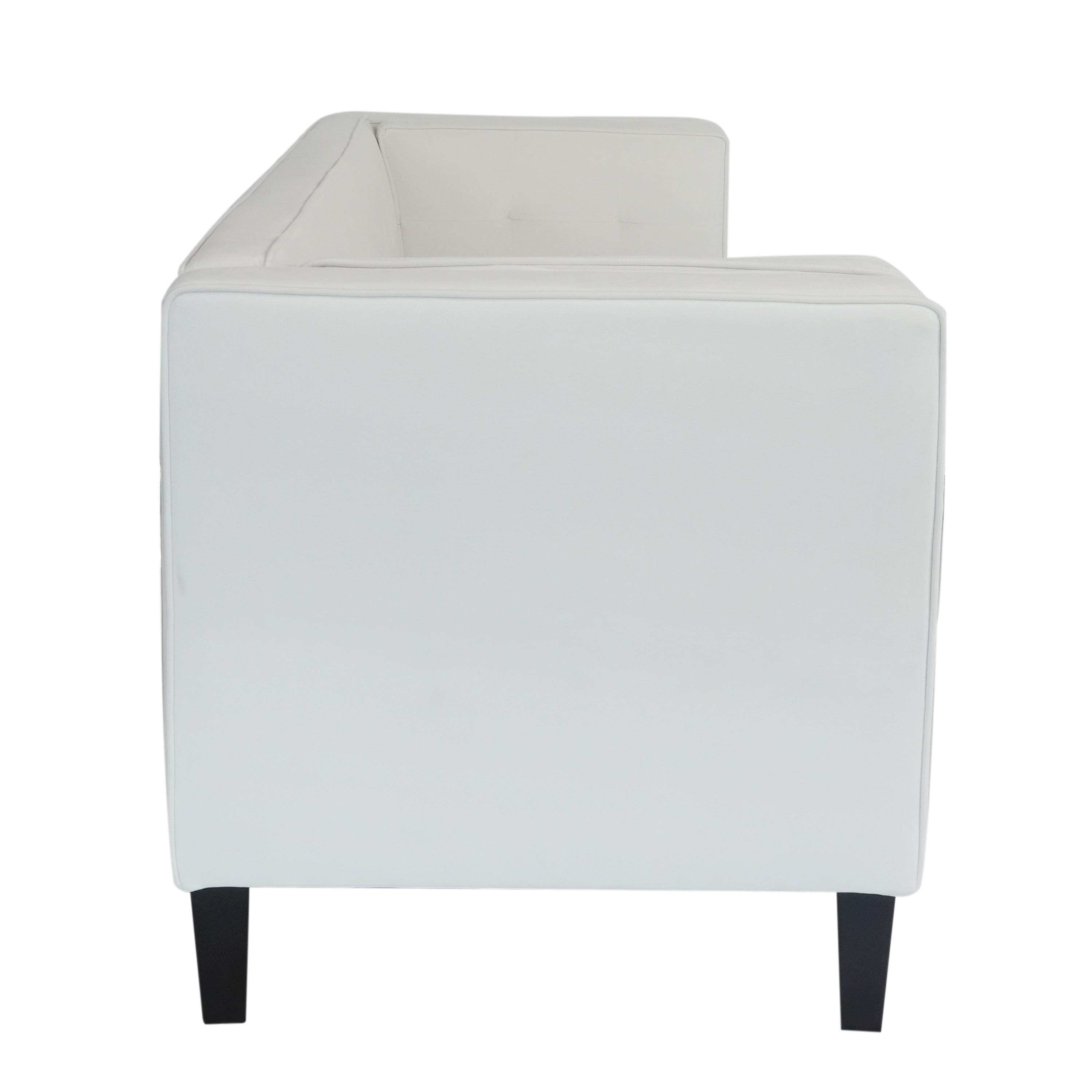 Miniyam 90 in Classic 3-Seater Sofa Modern Solid Print Velvet Tufted Coach, Ivory White