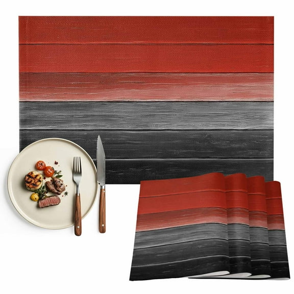 Placemats Set of 6, Red Wood Grain Place Mats Grey Gradient Wooden Tablemats Washable Placemat Table Decoration for Kitchen Table Dinner Party Home Decor Indoor Outdoor 13x19 Inch