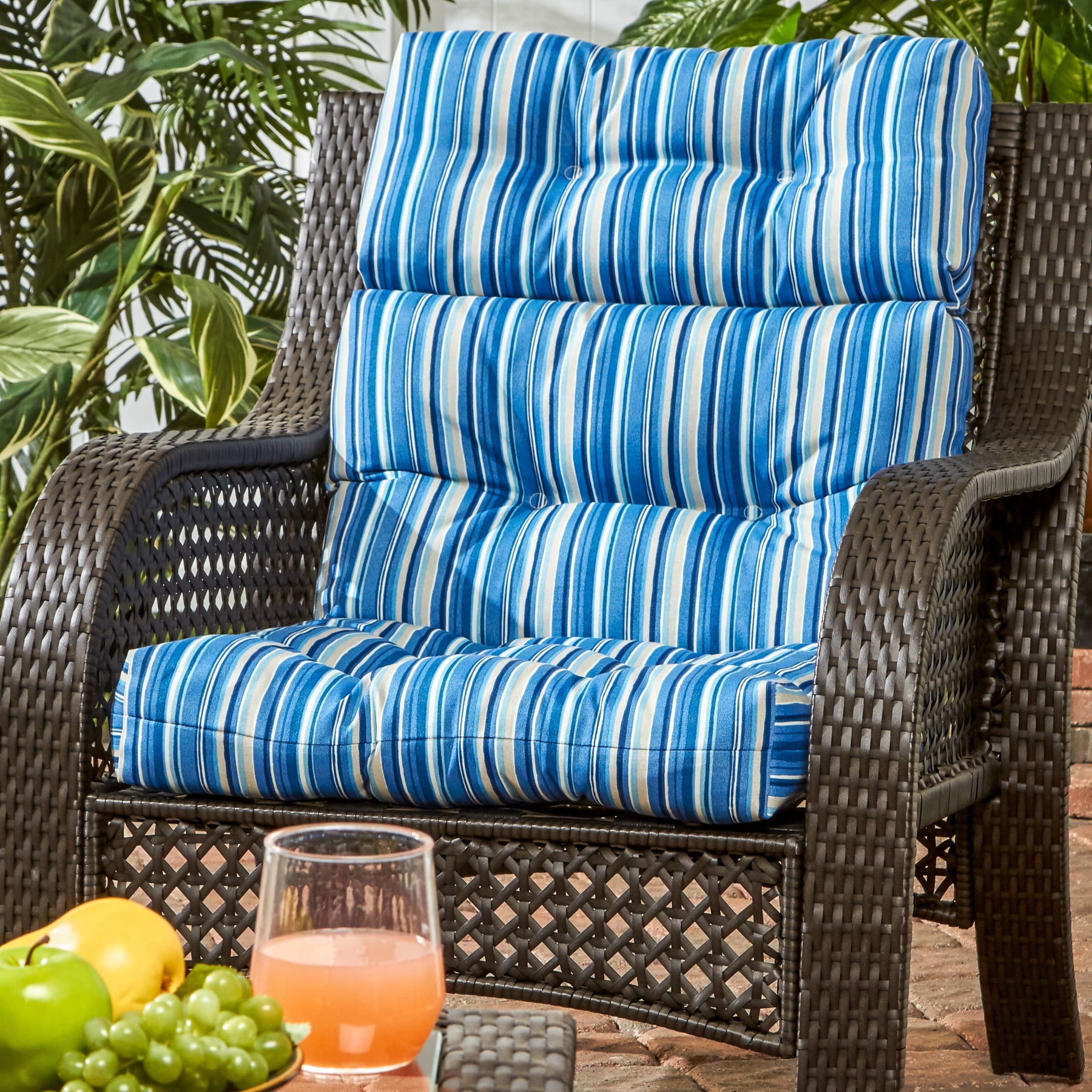 Sapphire Stripe Outdoor High Back Chair Cushion