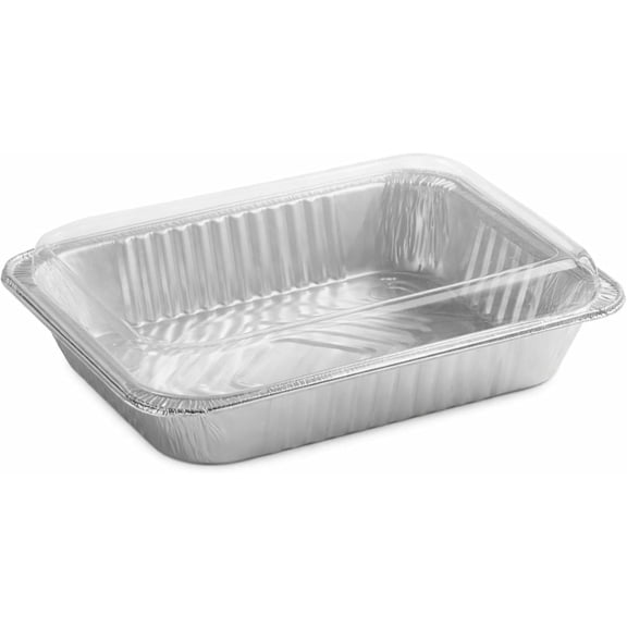 VeZee Disposable Disposable Aluminum 9" x 13" Reg Half Size With Dome Lids Perfect for Baking, Roasting or Servinf food: Pack of 50