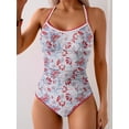 thumbnail image 3 of Traje de baño de una pieza Eomenie Tummy Control con estampado floral rojo fruncido, 3 of 4
