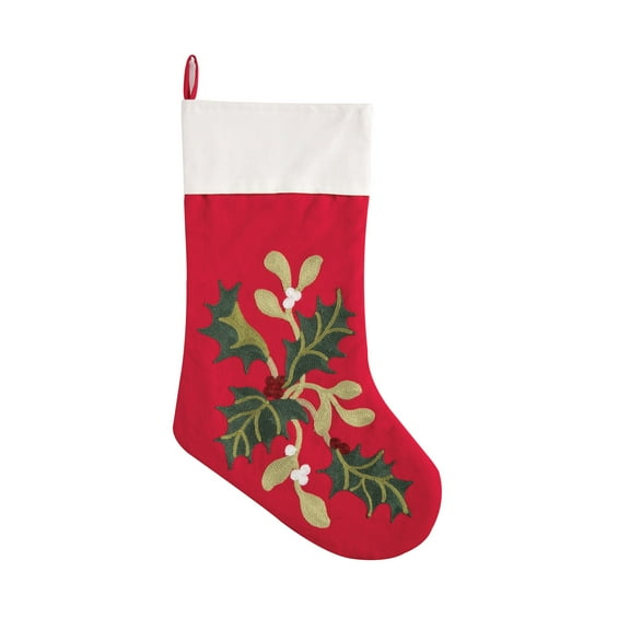 20" Holly Branch Hanging Large Christmas Stocking