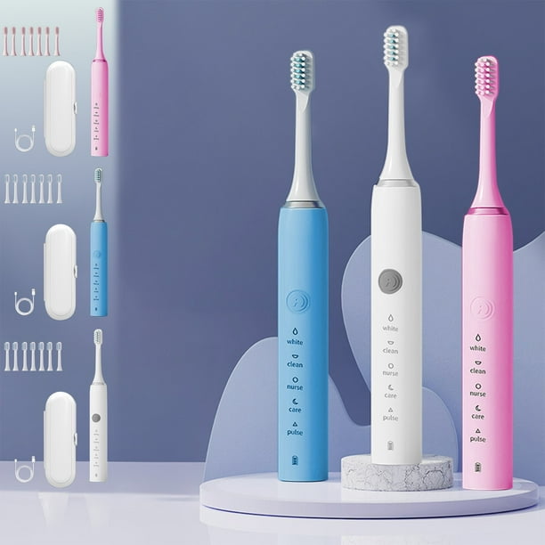 Cepillo de dientes eléctrico con 8 cabezales de repuesto | 5 modos de limpieza | USB recargable | Batería mejorada de larga duración | Cerdas suaves | Estuche de viaje incluido | Cuidado bucal para