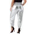 thumbnail image 4 of DARING DIVA Women's Plus Jogger Pants Metallic Shiny Stretchy Trousers 4X Silver, 4 of 6