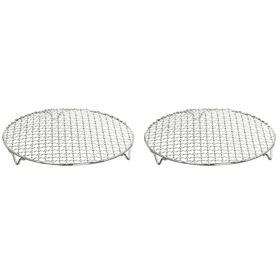 2X 304 Stainless Multipurpose Steel Round Grill Net with Foot Barbecue Rack Steam Baking Rack Camping Outdoor BBQ Meshes,2 x Barbecue net,Silver