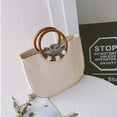 thumbnail image 5 of Narrster Women Straw Shoulder Bag Fashion Round Wooden Handle Handbag Brand Designer Summer Beach Travel Bags Tote Handbag (White), 5 of 11