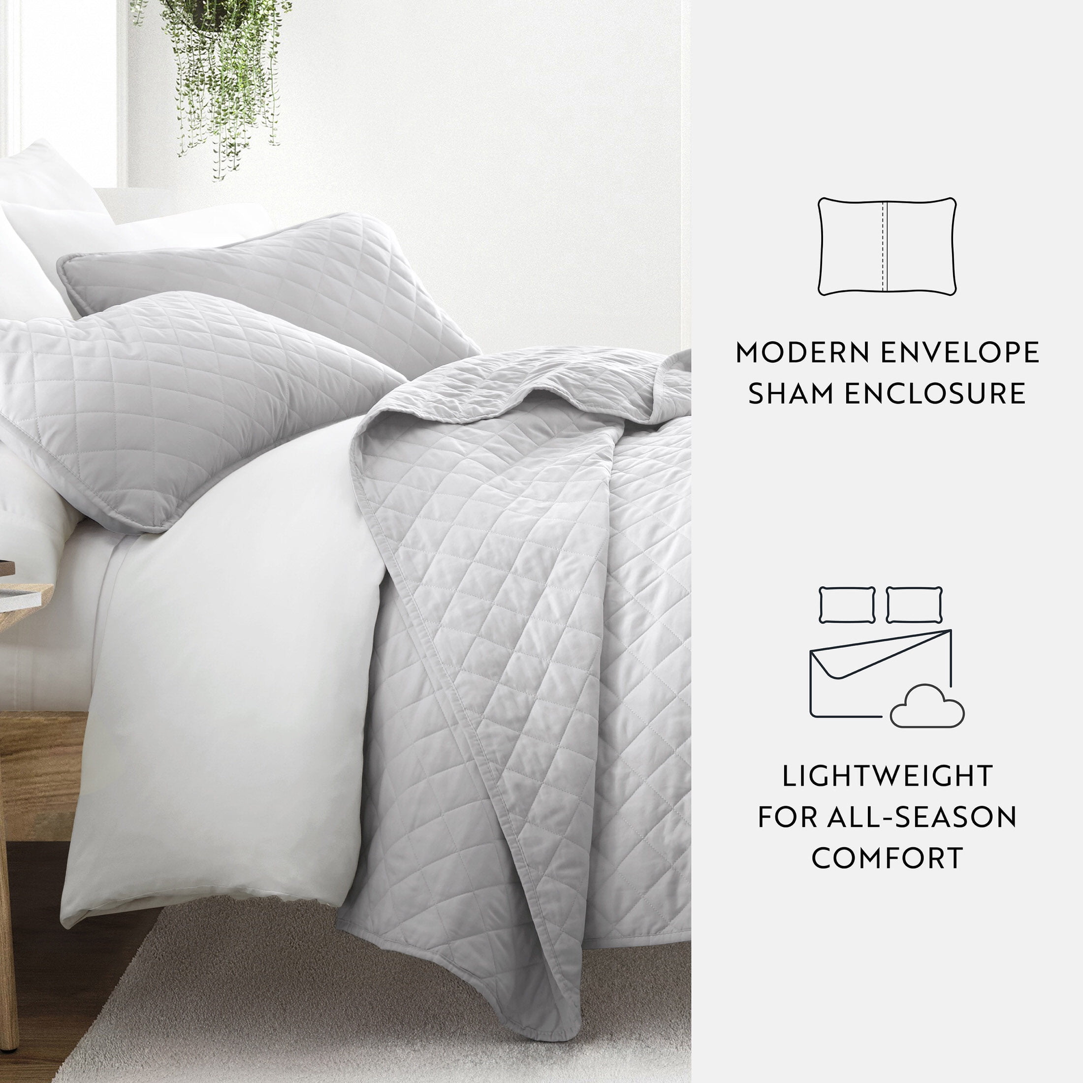 Noble Linens 3-Piece Light Gray Diamond Quilt Set, Twin / Twin XL