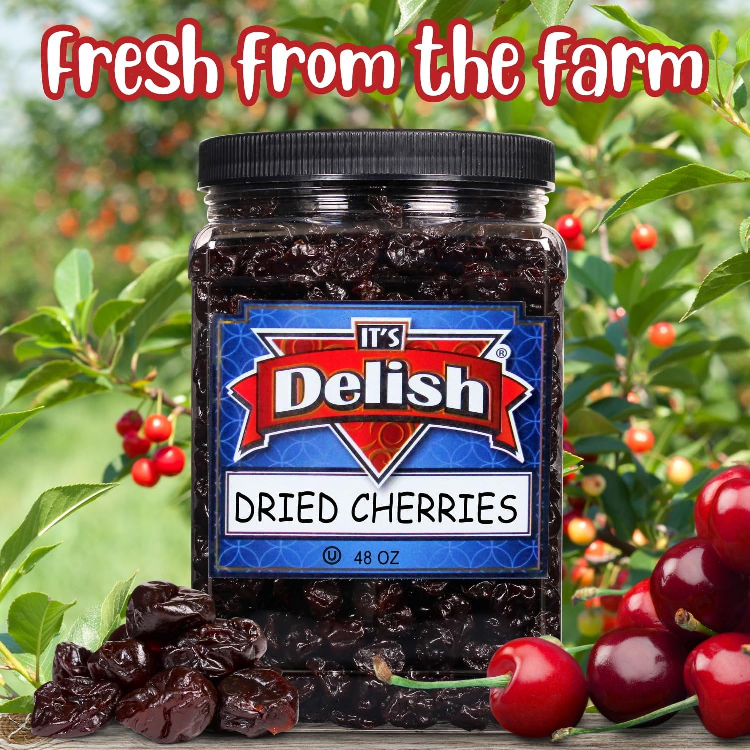 Dried Cherries by It's Delish, 3 LBS Jumbo Container  Naturally Sweet Dried Cherries Unsweetened  No Sugar Added  Healthy Snacks Bulk Cherry Dried Fruit for Baking and Snacking  Vegan, Kosher