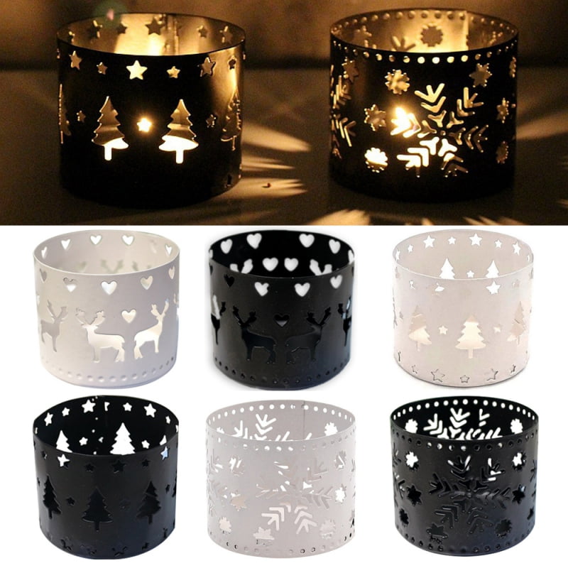 NUOBESTY 2pcs Christmas Votive Candle Holders Santa Snowflake Tea Light Candle Holder Stand Xmas Table Centrepiece Ornament for Christmas Party Decoration 