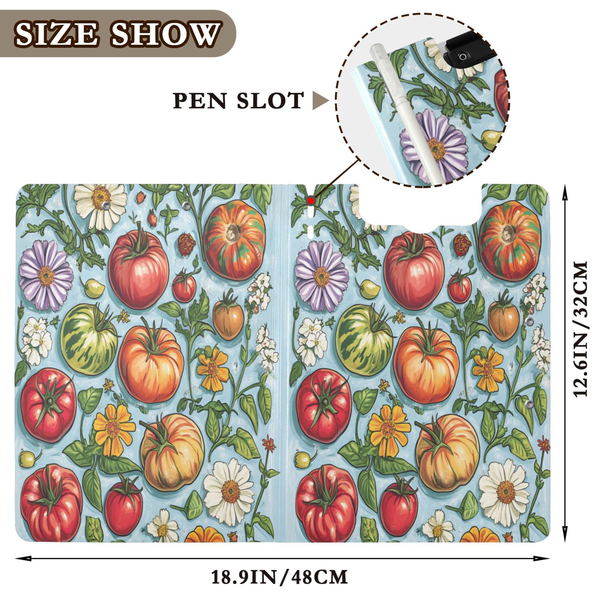 FORMRS A4 Clipboard Folder with Pen Holder Horizontal Foldable School Office Binder, Floral Tomatoes