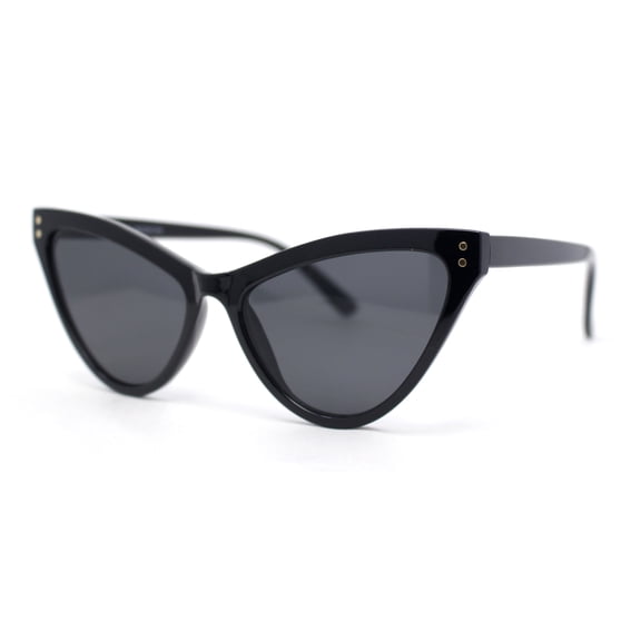 Classy Womens Cat Eye Plastic High Temple Horn Rim Fashion Sunglasses All Black