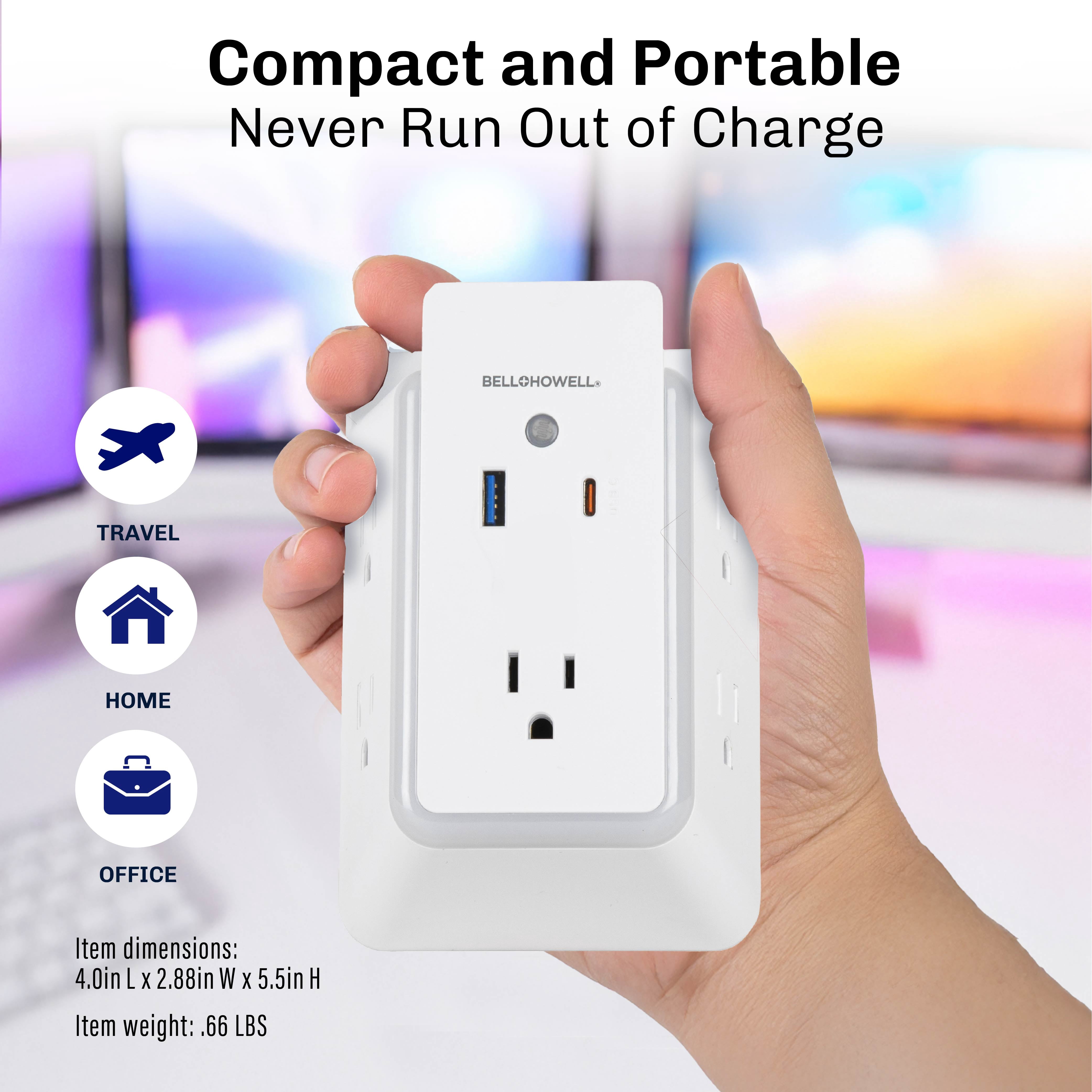 Bell+Howell Surge Protector Wall Power 5 Outlets, 1 USB and 1 USB-C Ports Quick Charging Station, Outlet Extender with USB Ports