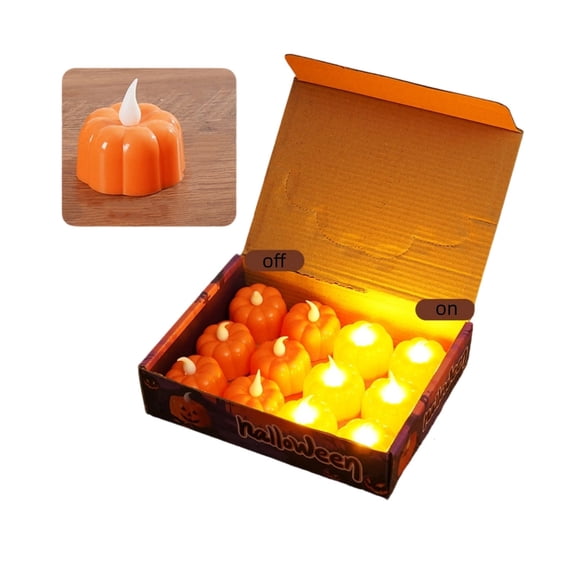Halloween Mini Pumpkin Candle Lights—12 Pack, Flameless Short Electronic Candles for Halloween Party Home Indoor Decorations