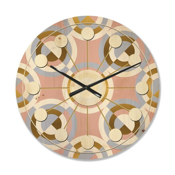 Designart 'Circular Geometric Shapes Retro pattern I' Mid-Century Modern Wood Wall Clock