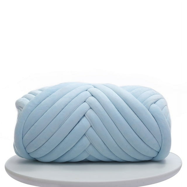 Granjero Gordo Hilo de punto grueso de terciopelo de 500 g, hilo grueso de tubo gigante súper suave, hilo de crochet esponjoso hecho a mano para bricolaje, azul claro