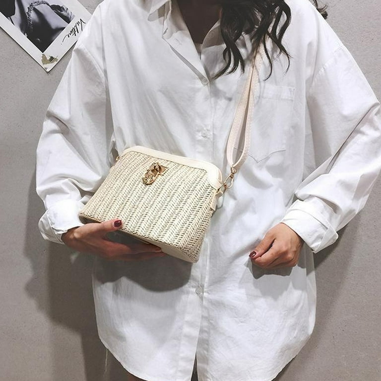 Women Straw Crossbody Straw Shoulder Handbag Purse Rattan