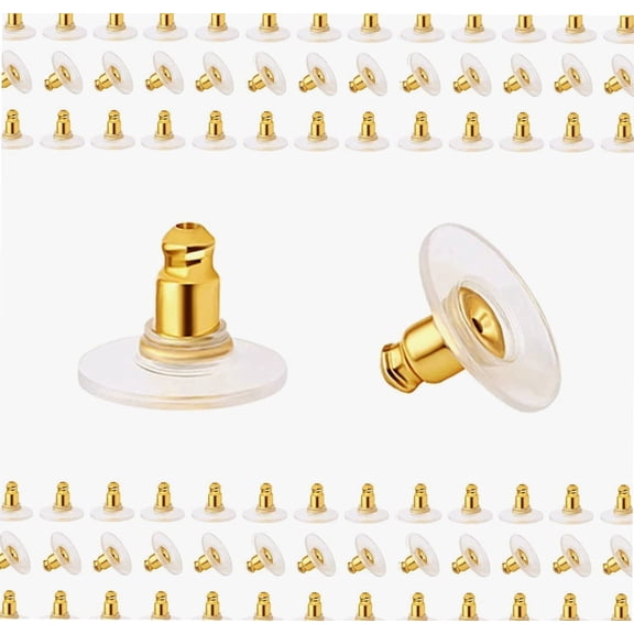 Earring Backs Replacements 240pcs Hypoallengeric Gold Plated Pierced Earring Backing Stoppers Safety Bullet Clutch Earring Backs with Pad for Posts