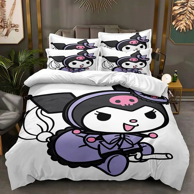 Juego de cama de Hello Kittys, ropa de cama de 2 piezas, 135x200cm, con estampado 3D de dibujos animados de Anime, Kuromi Melody Girl