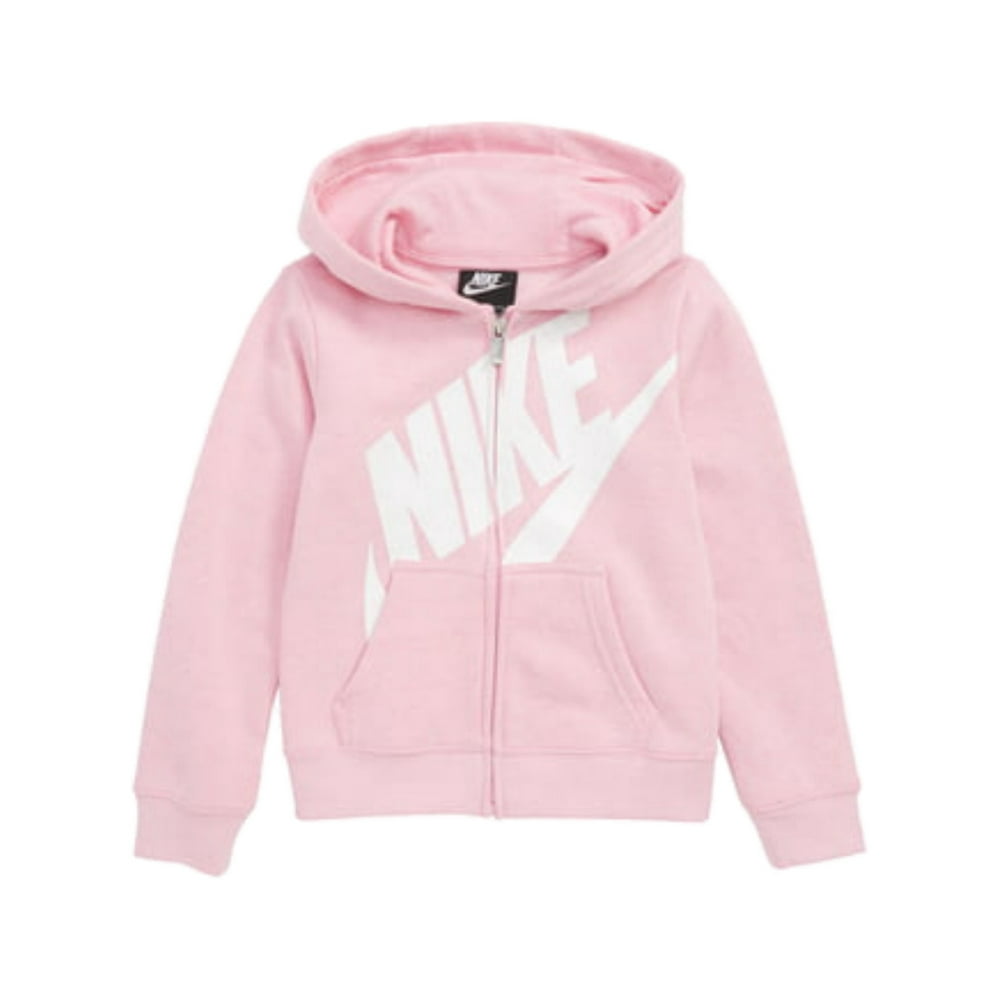Nike Girls Light Pink & White Shimmer Swoosh Hoodie Zip Front ...