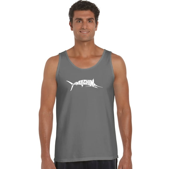 LA Pop Art Men's Word Art Tank Top - Marlin - Gone Fishing