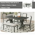 thumbnail image 4 of Harper & Bright Designs Farmhouse Dining Set for 6, Kitchen Dining Table Set with Trestle Table and 4 Upholstered Dining Chairs and Bench for Dining Room, Beige+Grey, 4 of 20