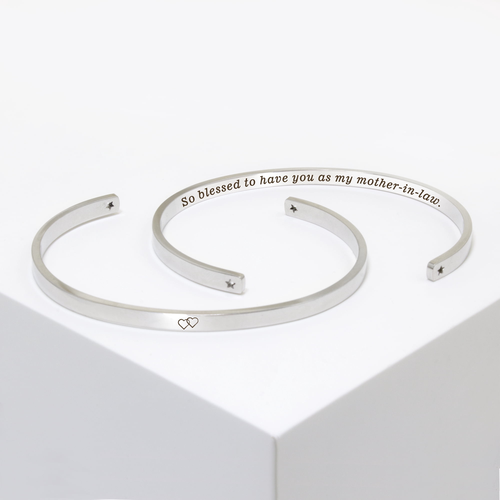 "So blessed to have you as my mother-in-law" Adjustable Silver Stainless Steel Cuff Bangle Mother's Day Gift Set