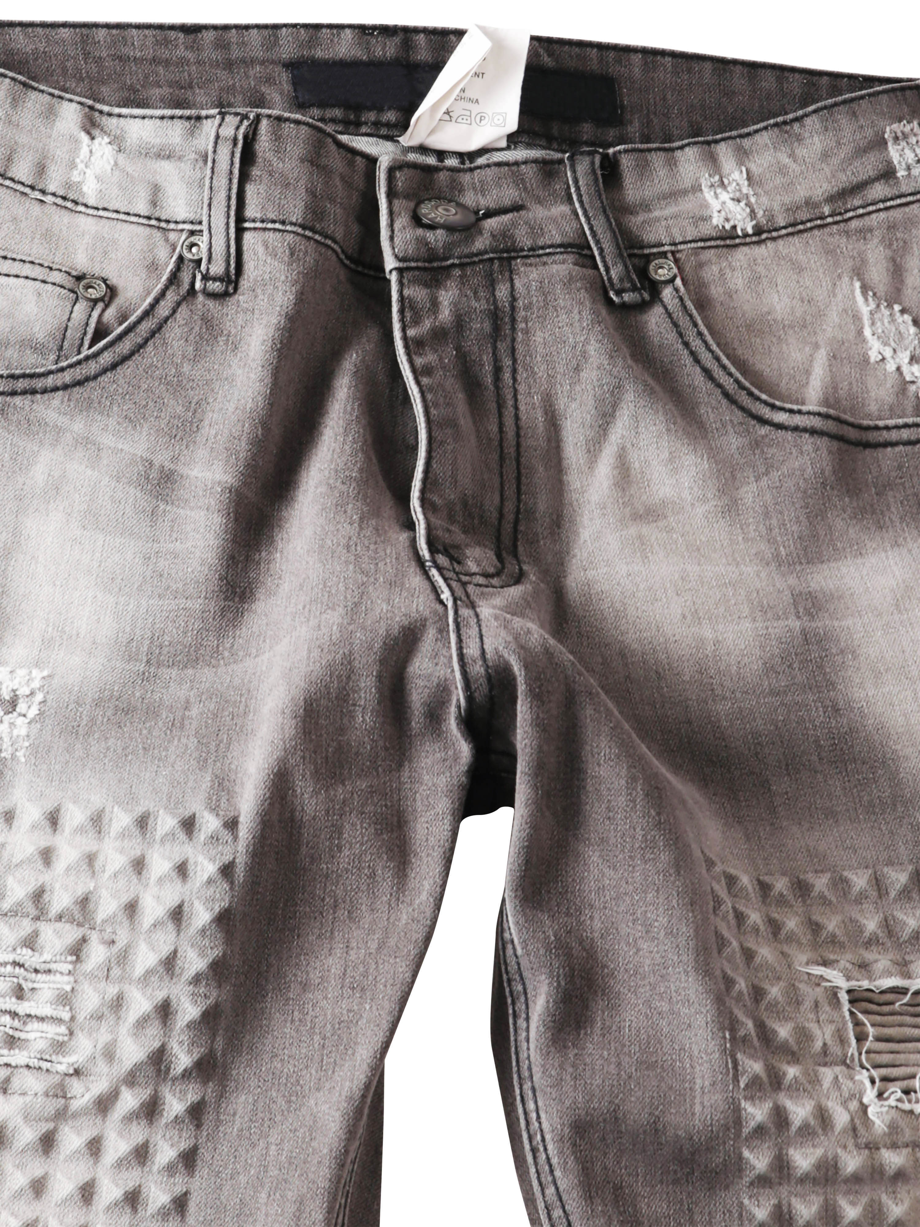 Ma Croix Mens Faded Washed Slim Biker Denim Jeans - image 3 of 6
