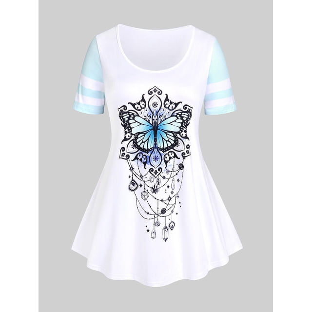 Camiseta de Bloqueo a Rayas con Color Sólido Rosegal Camisetas tallas grandes