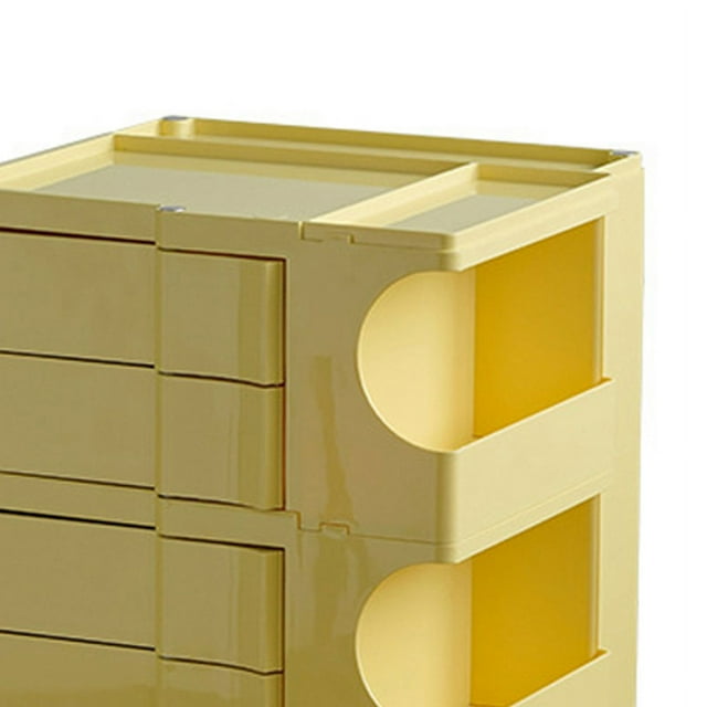 Rolling Nightstand 3 Layer Rotating Drawer Impact Resistant Plastic Wheel Bedside Table for Bedroom Office Yellow Same Color Wheel