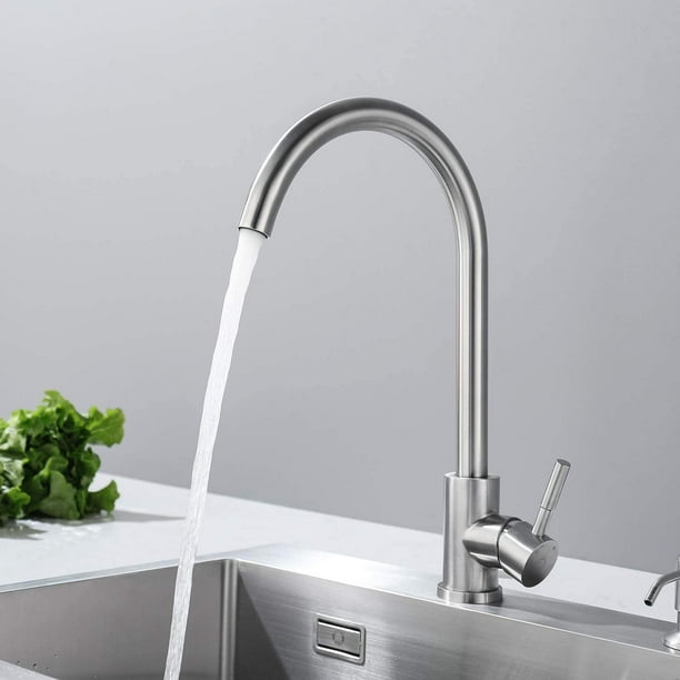 Hecho de acero inoxidable macizo con caño giratorio de 360°, mezclador monomando de alta presión, mezclador de fregadero de cocina de acero inoxidable cepillado. Vhermosa ZYY-0116