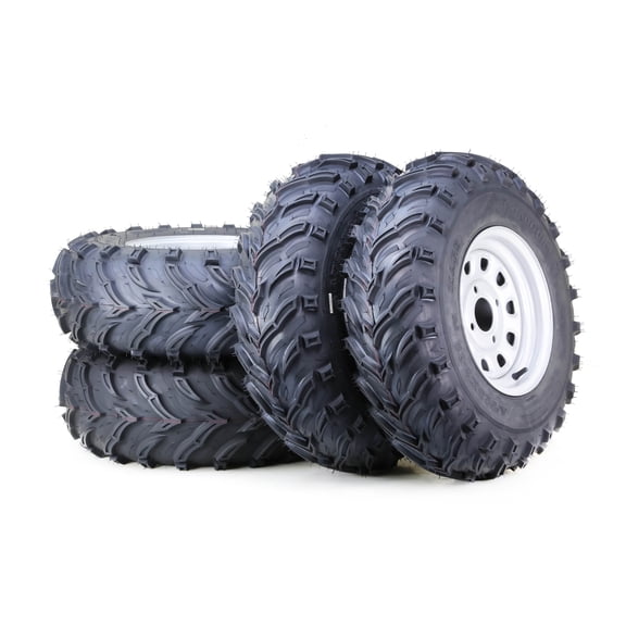 LIBRA 25x8-12 25x10-12 ATV Tire & wheel Set with 4-110 PCD 5 2 OS Silver Wheels,SET 4