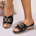 thumbnail image 4 of Dakaela Low Wedges Sandals for Women Comfortable Summer Slip on Slides with Arch Support Open Toe Beach Walking Slippers Shoes Size 6-10 Black, 4 of 8