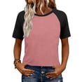 thumbnail image 2 of Cotton Like T Shirts for Women Oversized Crewneck Color Block Short Sleeve Shirts Womens Summer Casual Solid Plus Size Round Neck Loose Fits Comfy Raglan Sleeve Tee Tops, 2 of 8