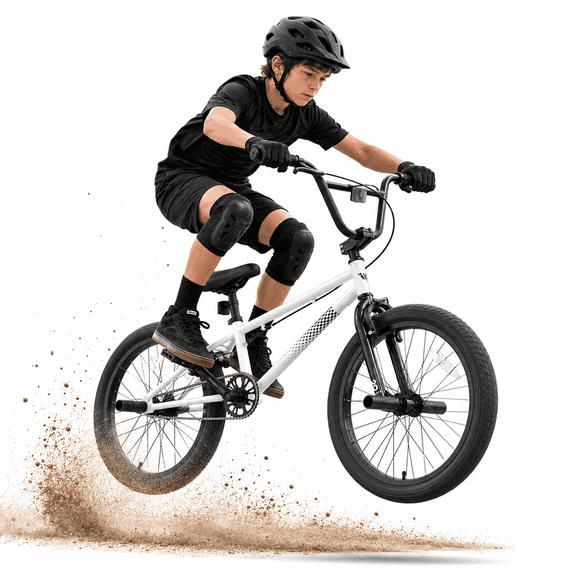 Korimefa 18 inch BMX Bikes, Kids Bicycles for Boys Ages 5-9, Child, Tween & Teen, Dual Aluminum Alloy U-Brake, Hand Brake Levers & Front and Rear Pegs, White