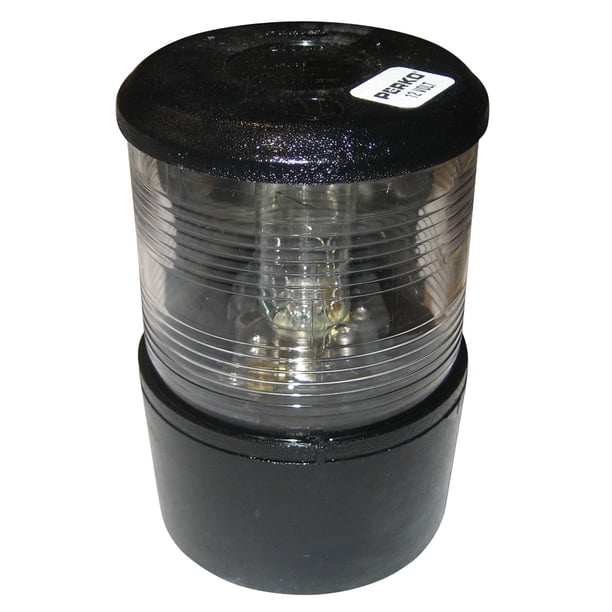 Luz de tope de mástil Perko para vela o alimentación inferior a 20 m - 12 V CC - Montaje de base negra/luz blanca