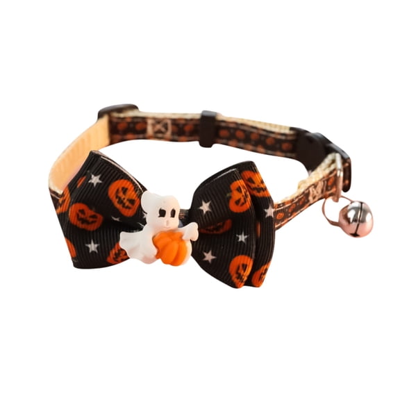Halloween Dog Collar with Bell & Bow, Pet Adjustable Polyester Neck Accessorie for Cats & Dogs