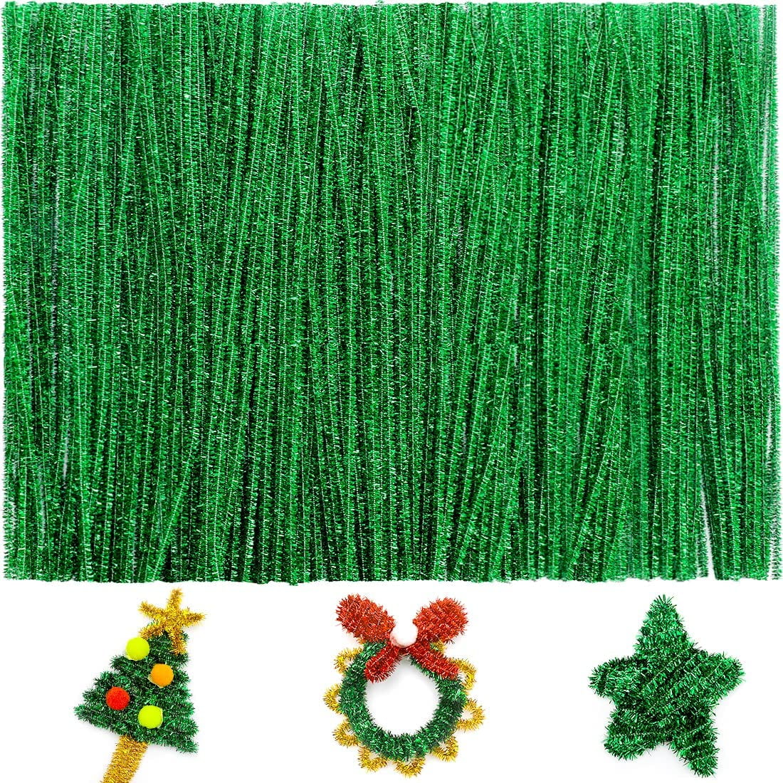 100Pcs Glitter Sparkle Green Pipe Cleaners Chenille Stem for DIY  Crafts,Arts,Wedding,Home,Party,Holiday Decoration 6 mm x 12 Inch (Glitter  Green)